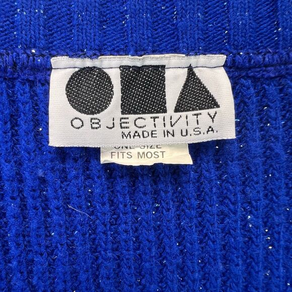 Vintage Objectivity Sweater Women’s OSFM-Large Blue Metallic Knit - Picture 4 of 8